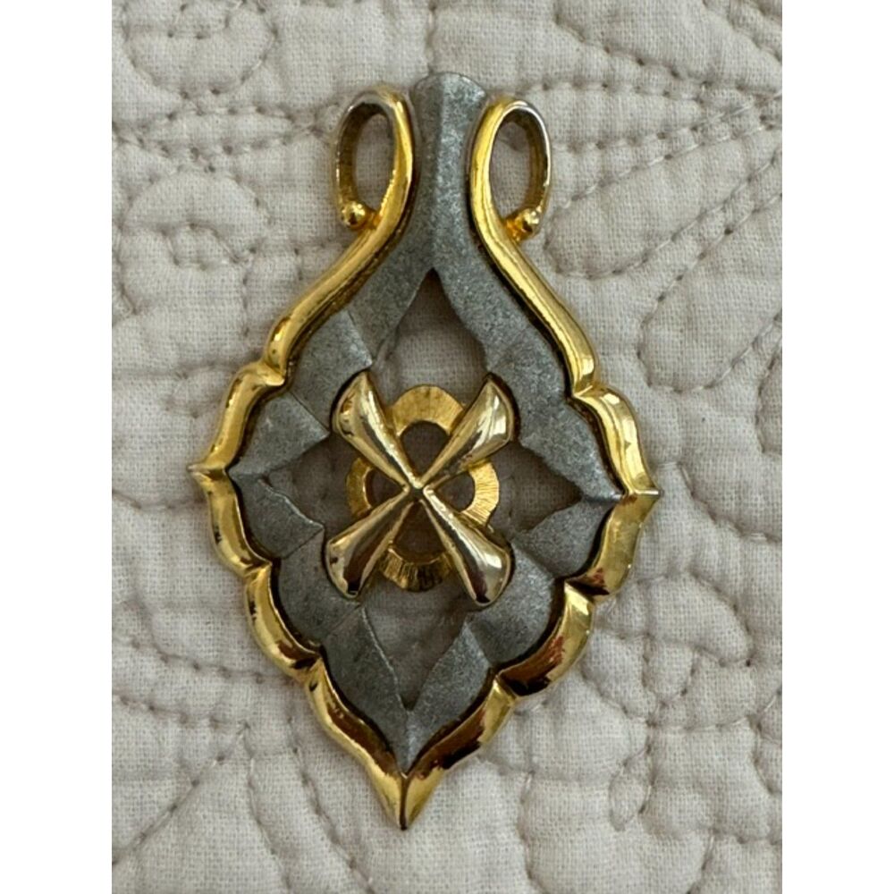 Vintage JJ (Jonette Jewelry) two-tone pendant, gothic, brutalist, heraldic.